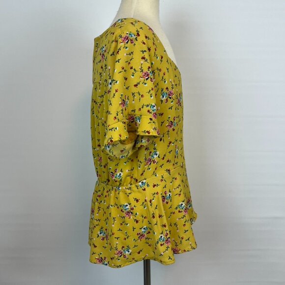 Monteau Yellow Floral Blouse Top Shirt ((size XL)) - Picture 4 of 6